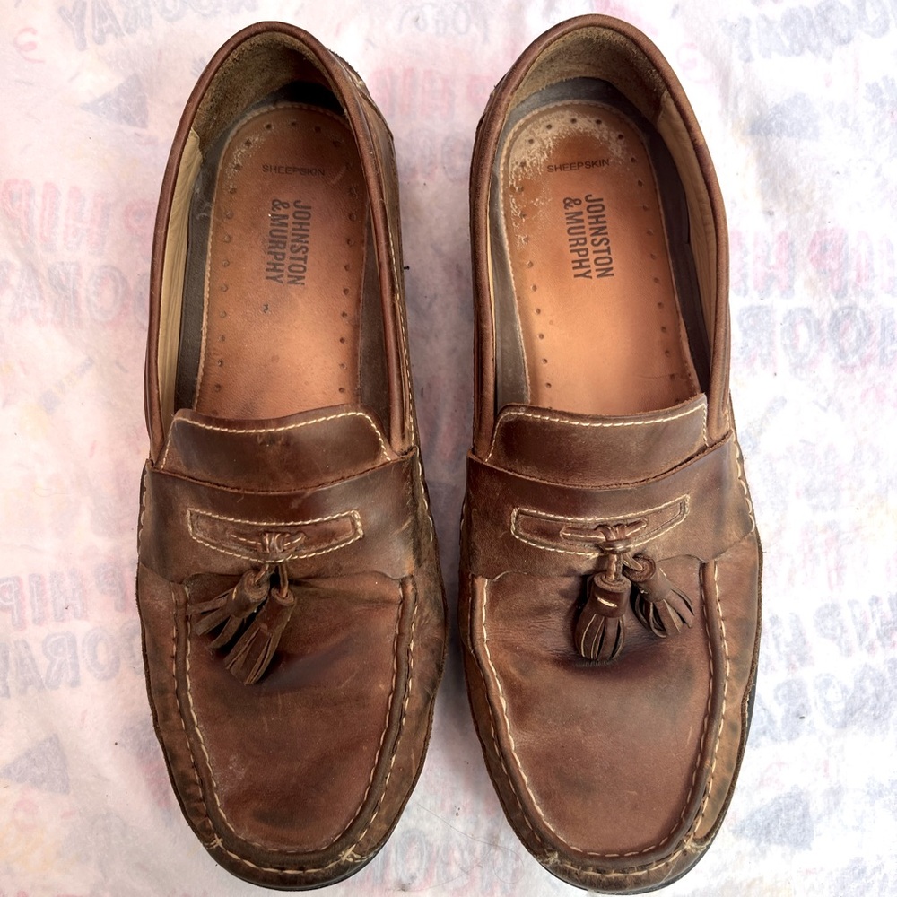 Johnston and Murphy Men’s 11 SheepSkin Leather Brown Loafer Shoes